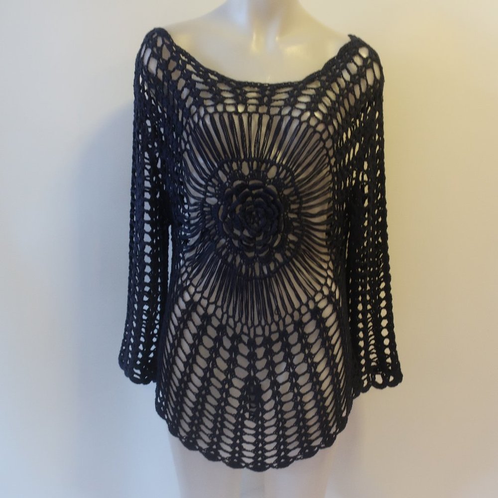 *Womens J Valdi Blue Open Knit Sweater S/M